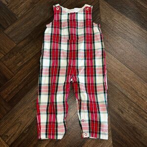 Sammy + Nat Red White Plaid Coveralls Overalls Romper Unisex Baby 12-18 Months